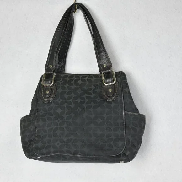 Vintage FOSSIL Blackburn Signature Black Canvas & Leather Shoulder Bag - Picture 2 of 6